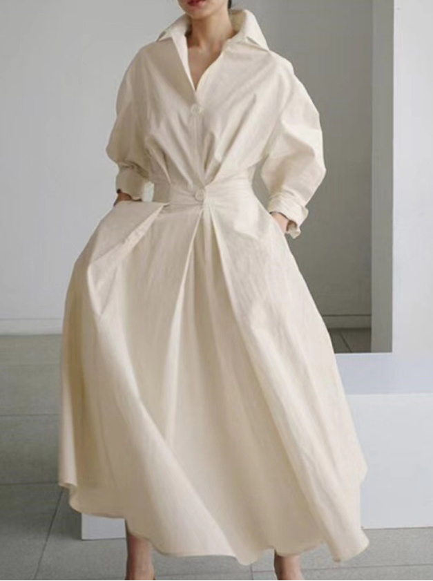  A Linie Blusen Kleid Sportlich Elegant in Weiß mit Gummizug 