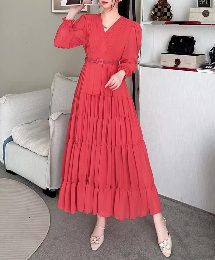  A Linie Langarm Chiffon Kleid Caja Elegant in Rot