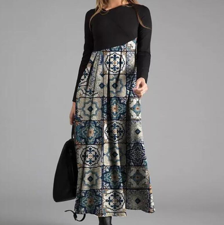  A Linie Langarm Kleid Amica Elegant mit Vintage Muster