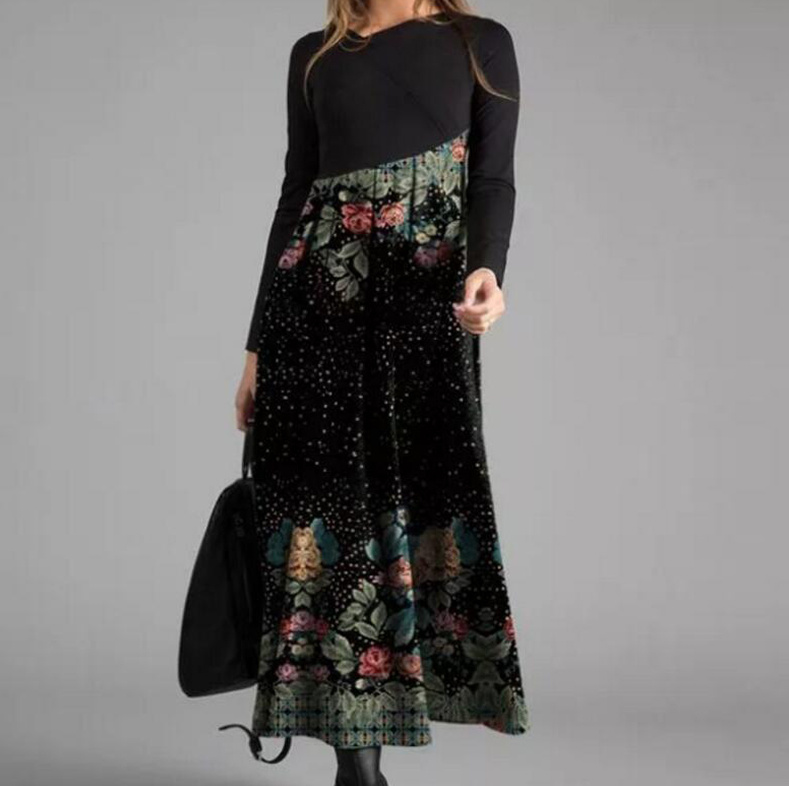  A Linie Langarm Kleid Annica Elegant mit Blumen Muster