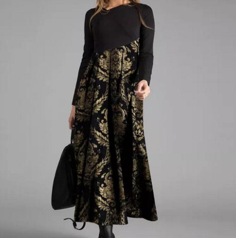  A Linie Langarm Kleid Arven Elegant mit Vintage Muster