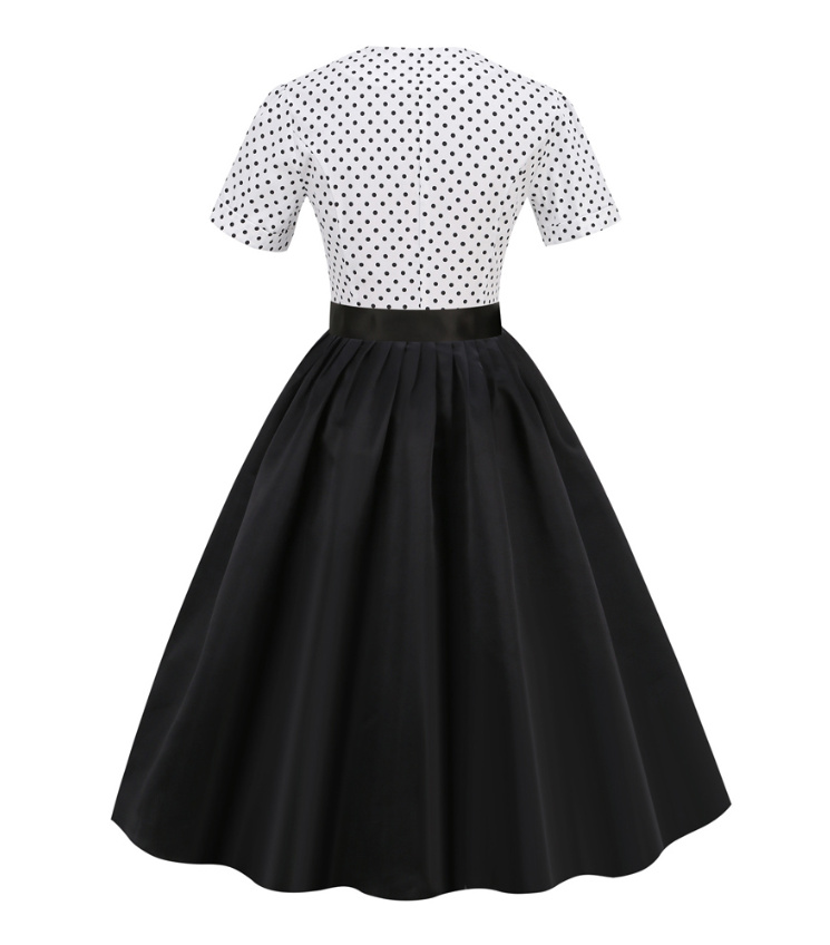 A-Linie Rockabilly Kleid Knielang Schwarz Weiß Gepunktet Elegant