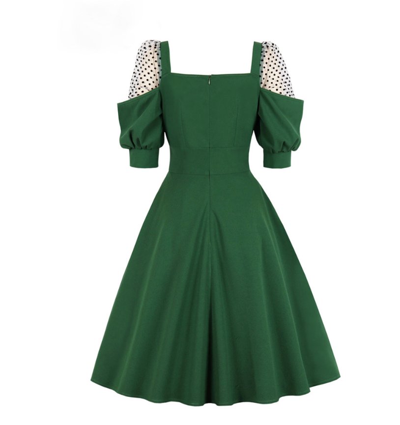 A Linie Rockabilly Swing Kleid mit Kurzarm in Grün