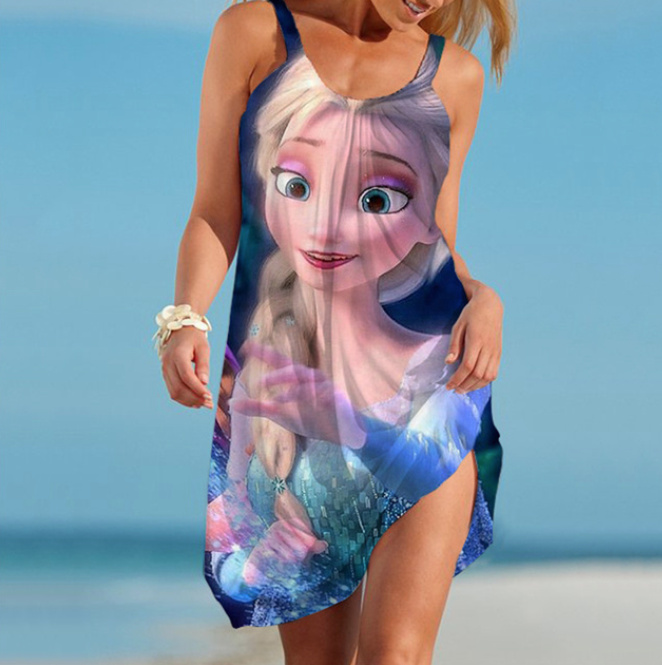  A Linie Sommer Disney Kleid Knielang Elsa in Bunt