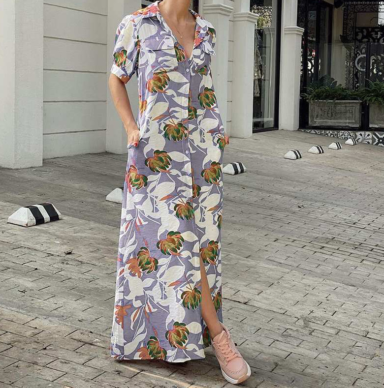A-Linie Urlaub Sommerkleid mit Kurzarm in Silber Blumenmuster