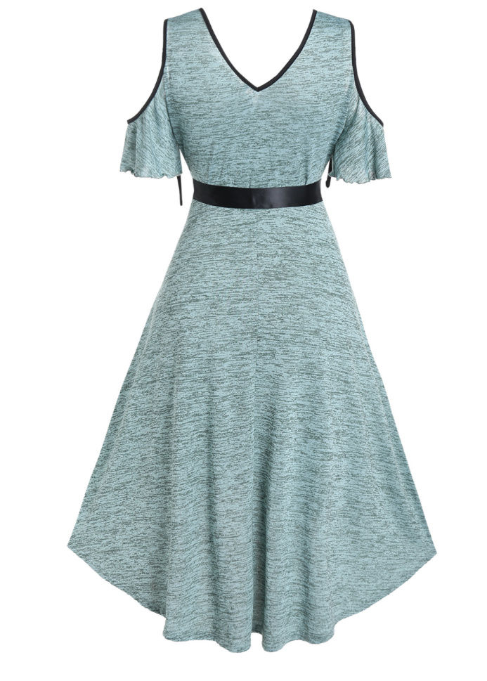 A Linie Vintage Style Vokuhila Kleid mit Cut Out Schulter in Grün
