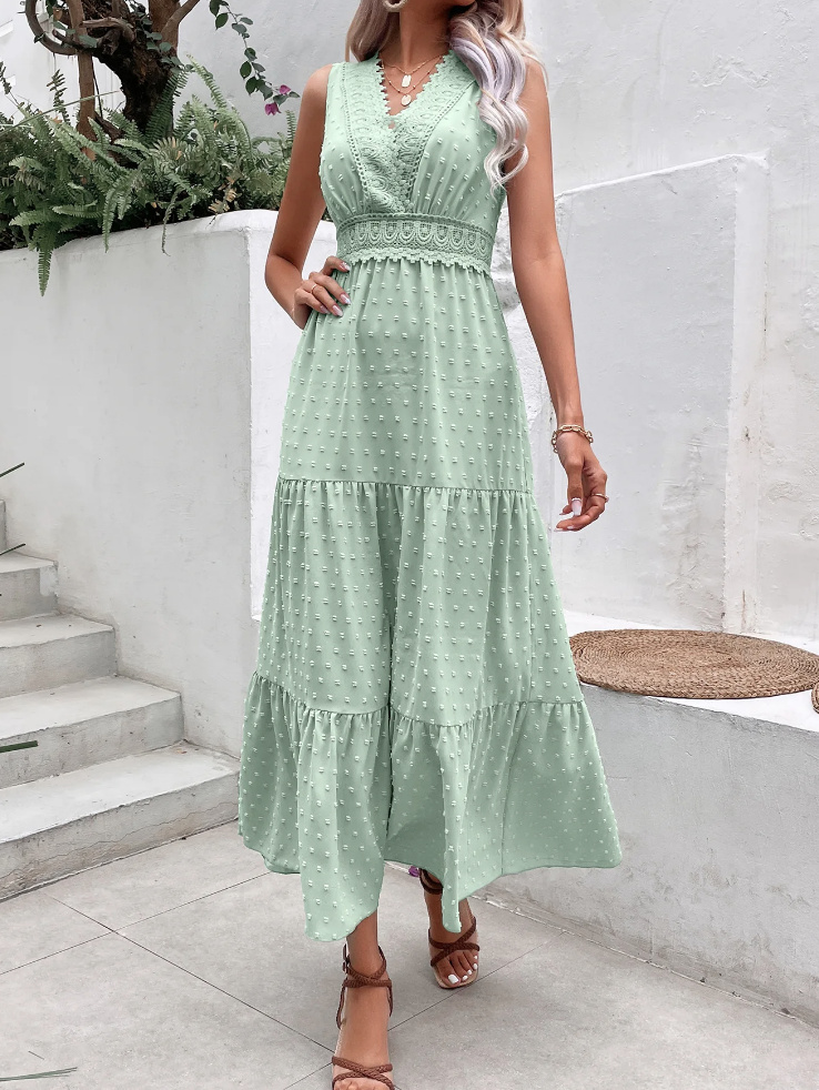 Ärmelloses Maxi Sommer Kleid 2024 Knöchellang in Hellgrün mit Rückenausschnitt