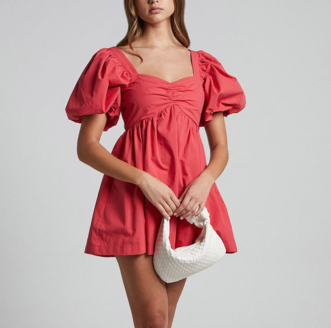 Babydoll Style Sommerkleid mit Ärmel Kurz in Rot