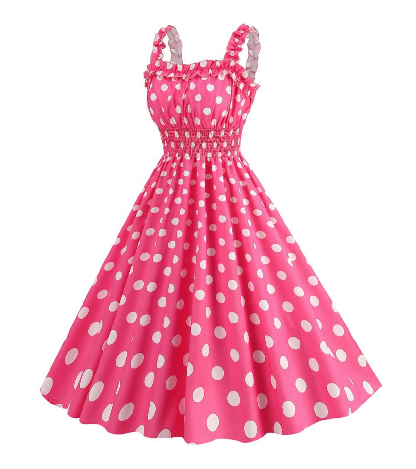 Barbie Retro Rockabilly Kleid in Rosa Gepunktet mit Rüschen
