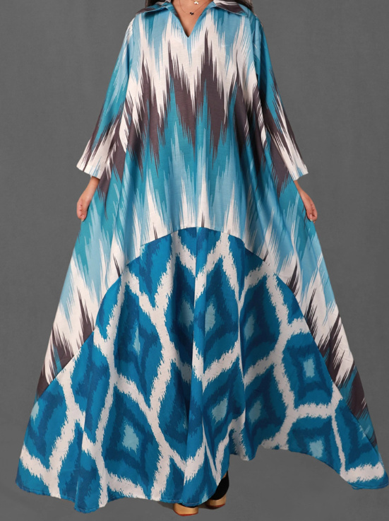 Boho Style Maxi Sommerkleid Bodenlang in Blau
