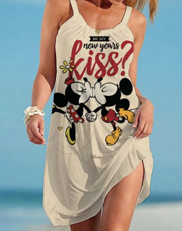 Disney Print Sommerkleid Madeline Kurz Beige Creme