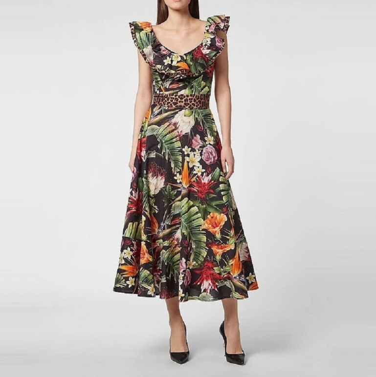 Elegantes A-Linie Damenkleid Wadenlang mi Blumenmuster