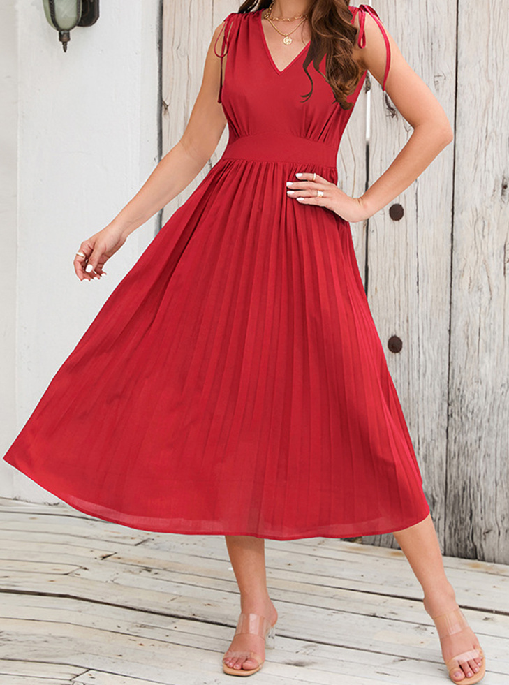 Elegantes A-Linie Plissee Kleid Wadenlang in Rot