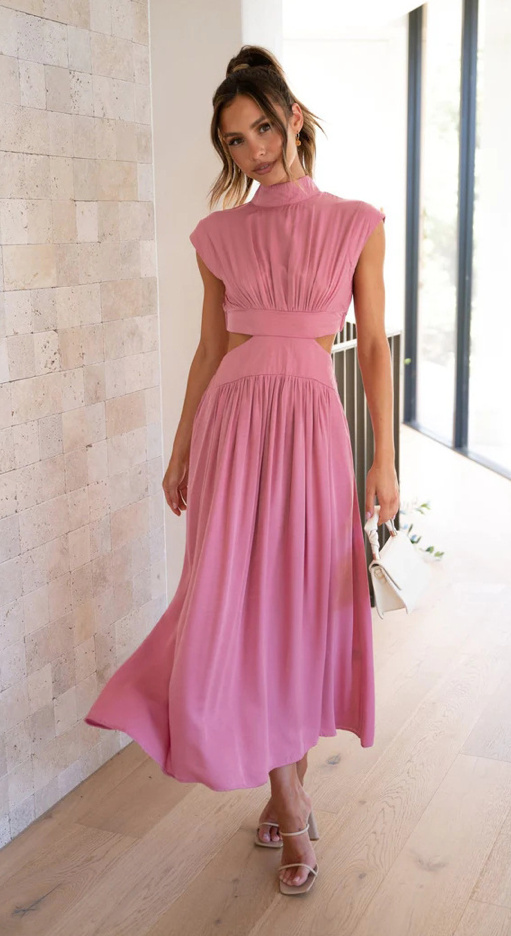 Elegantes Cut Out Sommerkleid Birga Wadenlang in Rosa