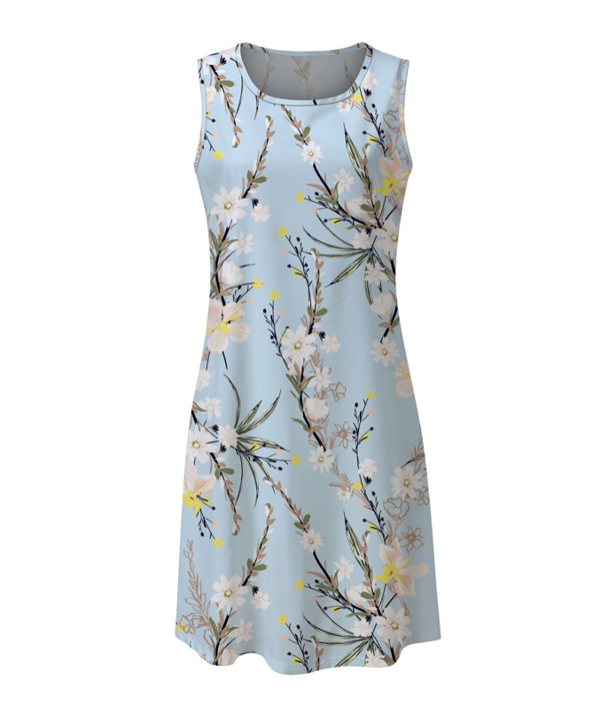 Elegantes I Linie Sommerkleid in Hellblau mit Blumenmuster und Jacke
