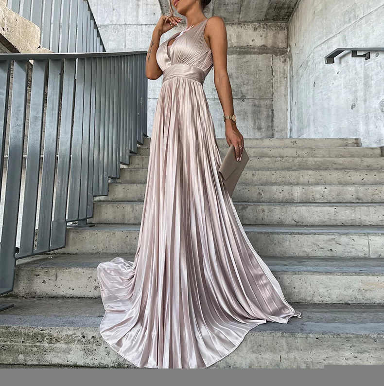 Empire Plissee Abendkleid Bodenlang in Champagne