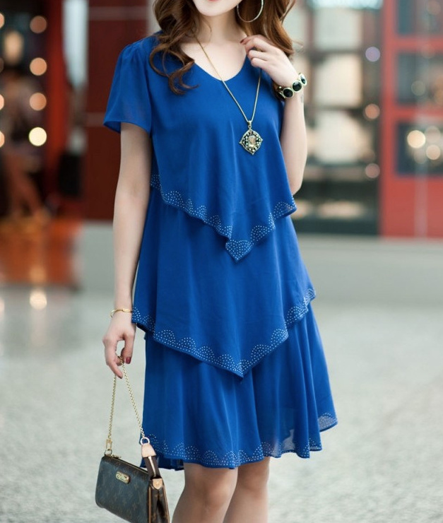 Hängerchen Style Kurzarm Sommerkleid Elegant in Navyblau