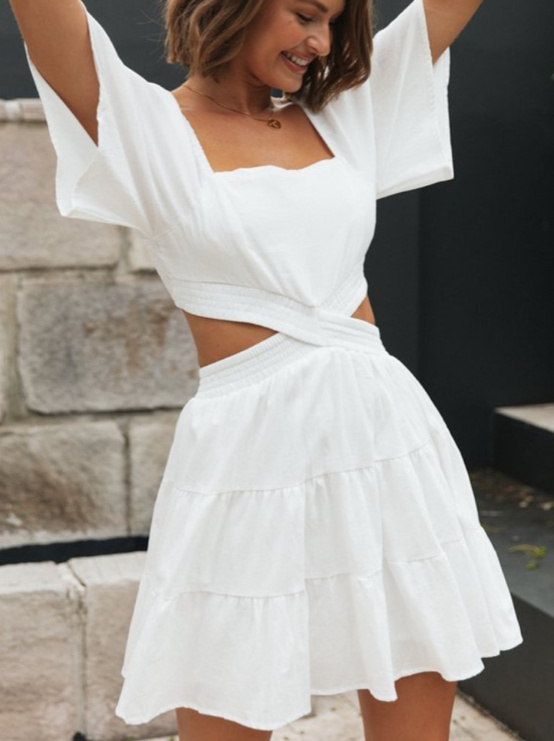 Mini Cut Out A-Linie Sommerkleid Kurz in Weiß