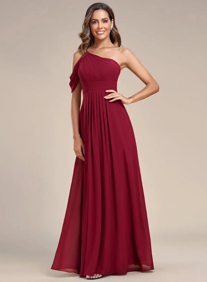 One Shoulder Plissee Abendkleid Elegant in Rot