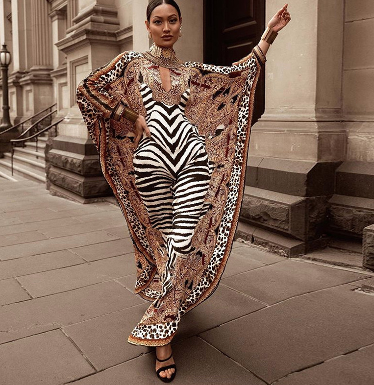 Patchwork Maxi Sommerkleid mit Zebra Streifen