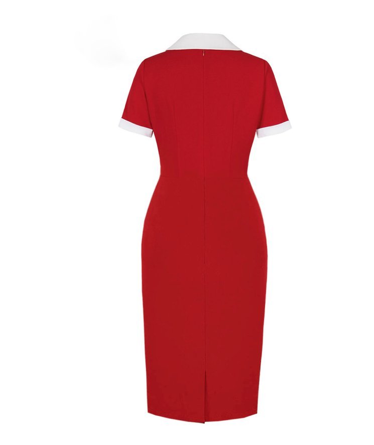 Rockabilly Bleistift 50er Kleid Knielang in Rot mit Kragen