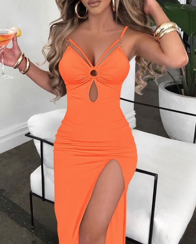 Sexy Bleistift Cut Out Kleid in Orange mit Spaghettiträger