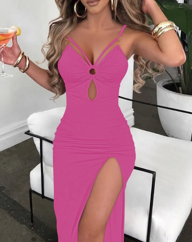 Sexy Bleistift Cut Out Kleid in Pink mit Spaghettiträger