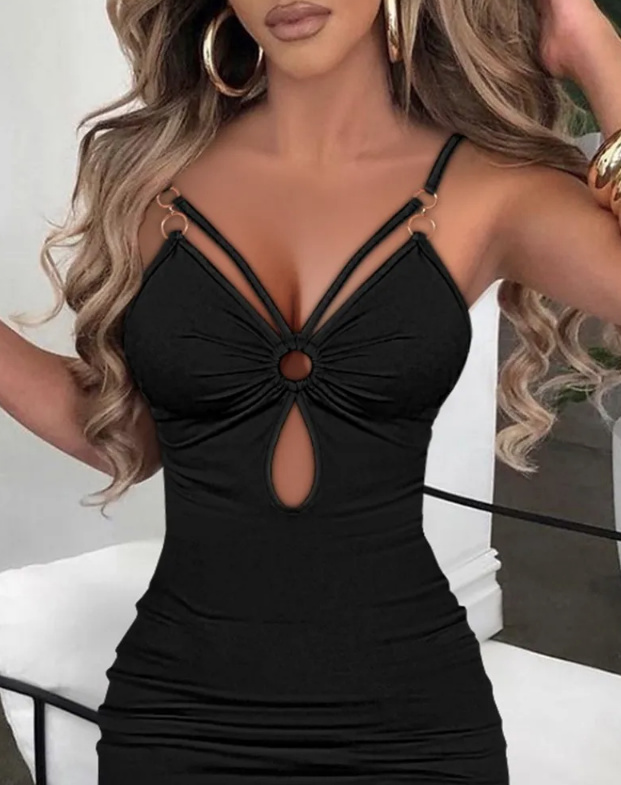 Sexy Bleistift Cut Out Kleid in Schwarz mit Spaghettiträger