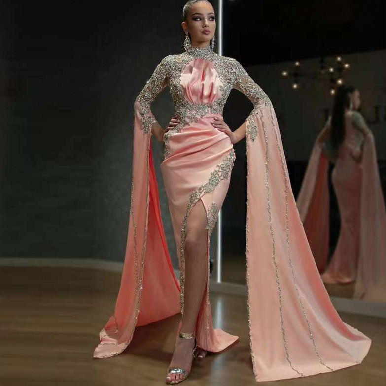 Sexy Cut Out Abendkleid mit Diamant Stick in Altrosa