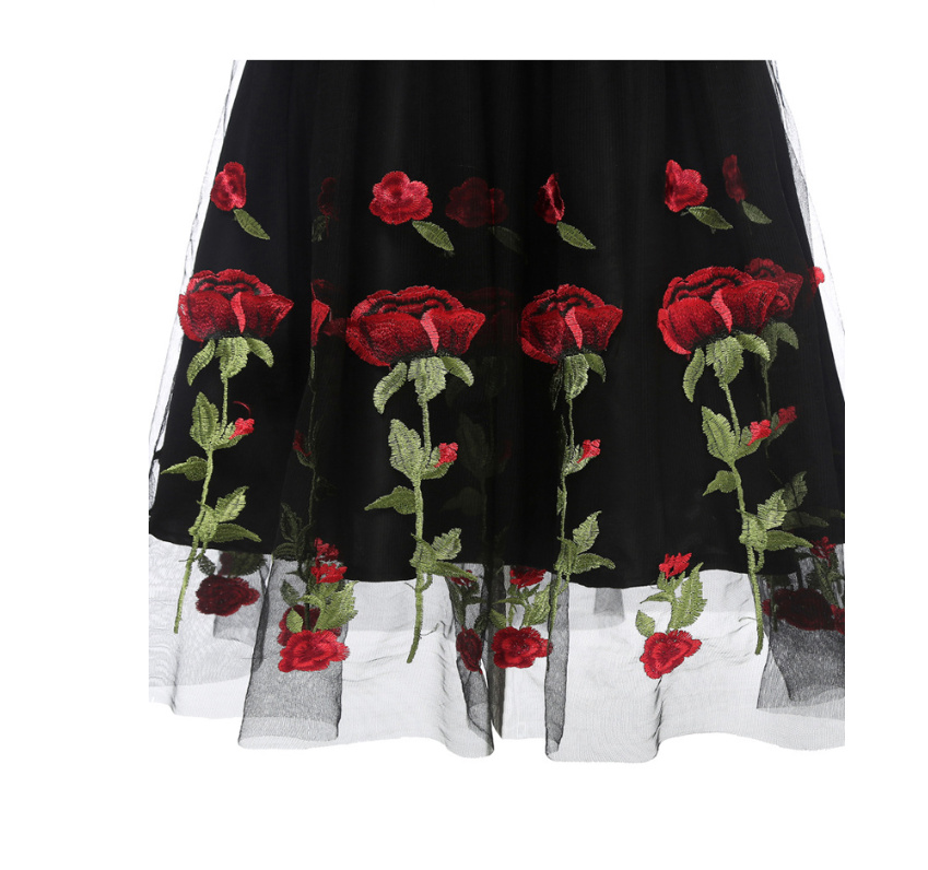 Vintage Rockabilly Kleid Elegant mit Blumen Stickereien in Schwarz