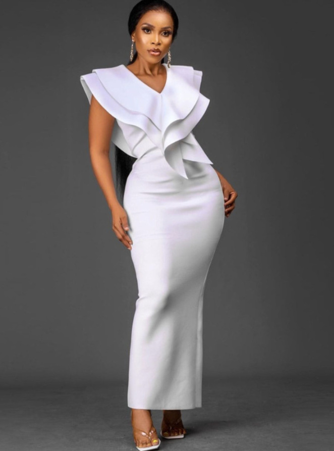 Weißes Bleistift Kleid Elegant mit V Ausschnitt 