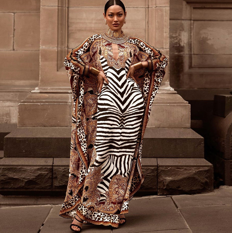 Patchwork Maxi Sommerkleid mit Zebra Streifen
