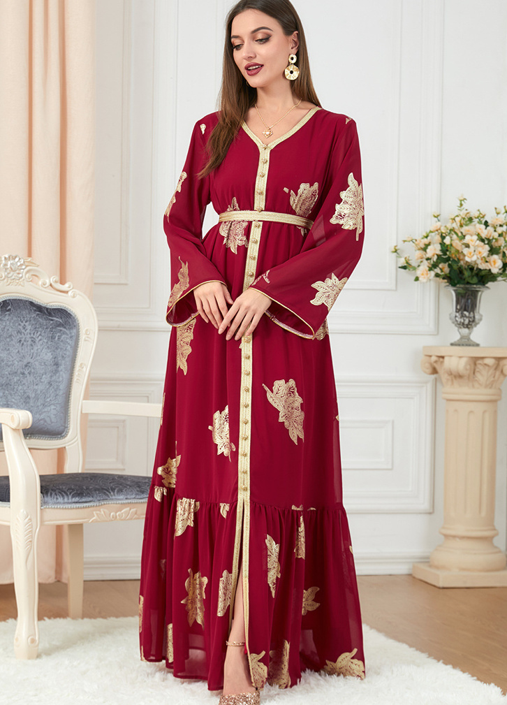 Kimono Style Langarm Chiffon Sommerkleid in Dunkelrot