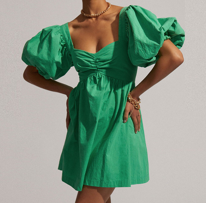 Babydoll Style Sommerkleid mit Ärmel Kurz in Grün