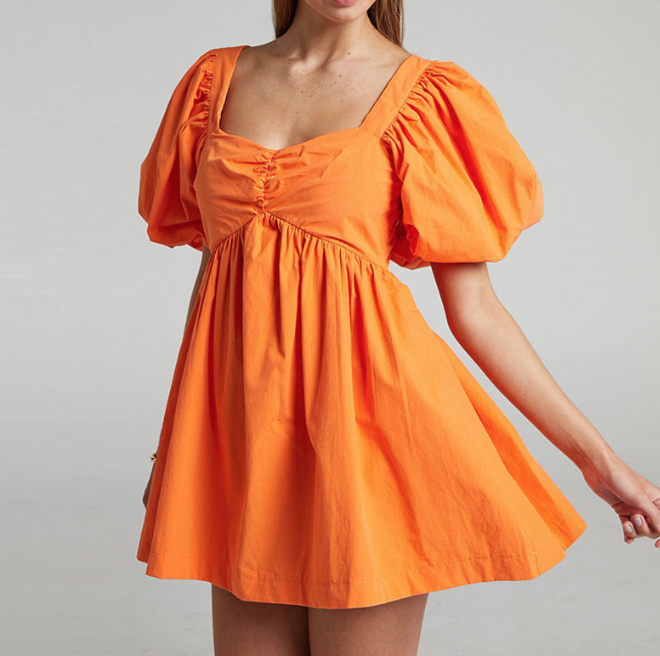 Babydoll Style Sommerkleid mit Ärmel Kurz in Orange