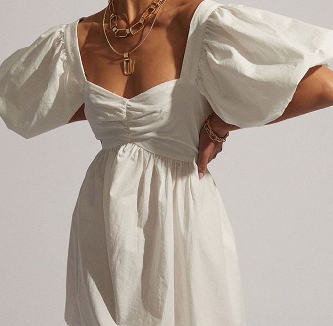 Babydoll Style Sommerkleid mit Ärmel Kurz in Weiß
