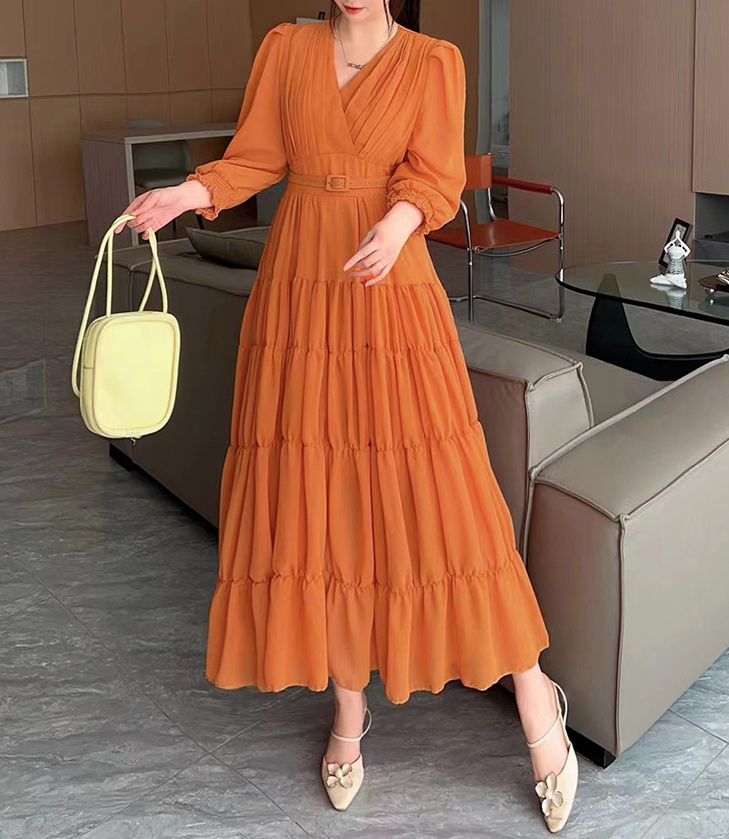  A Linie Langarm Chiffon Kleid Caja Elegant in Orange