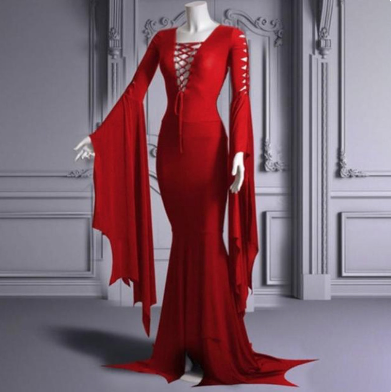 Mittelalter Kostüm Kleid in Rot Bodenlang