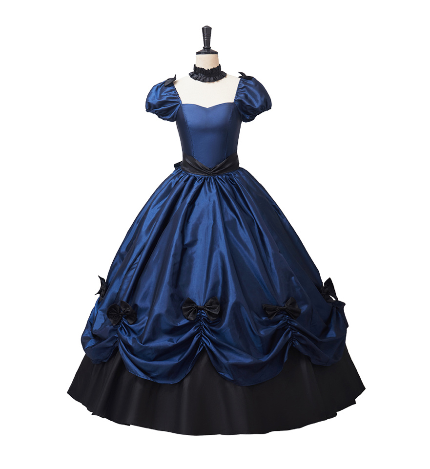 1860 Renaissance Kleid Ballkleid mit Raffungen in Dunkelblau