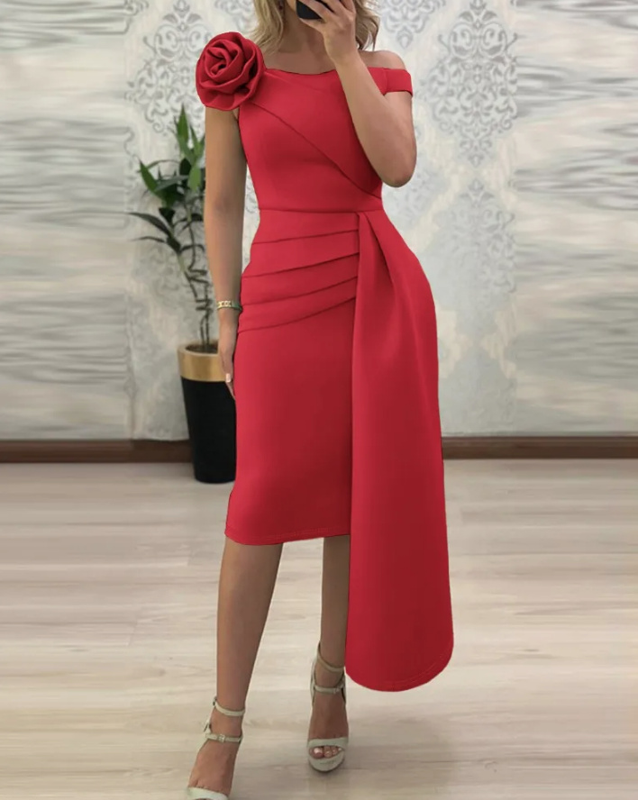 Elegantes Abendkleid Cocktailkleid Knielang Asymmetrisch in Rot