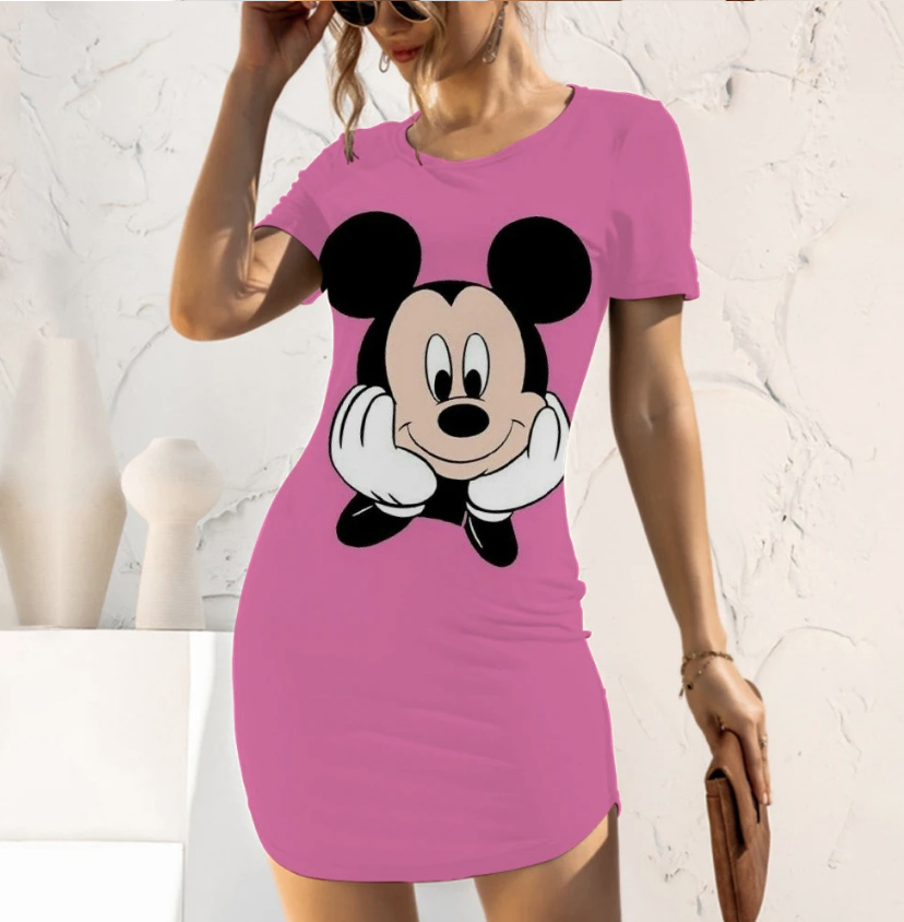 Disney Mode Cartoon Print Mickey Bleistift Sommerkleid in Pink