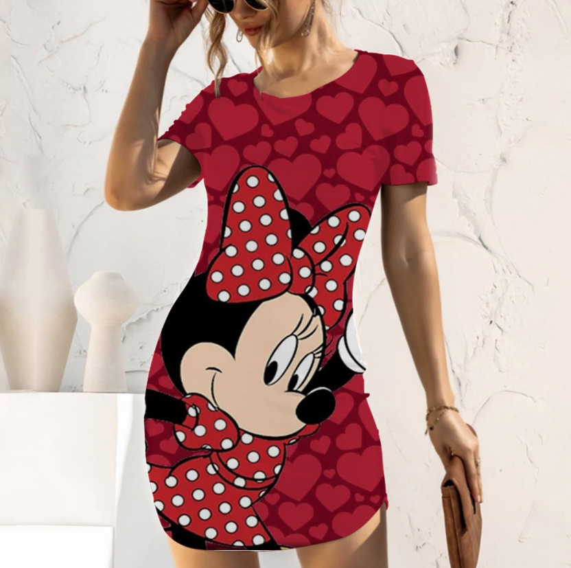 Disney Mode Cartoon Print Minnie Bleistift Sommerkleid in Rot