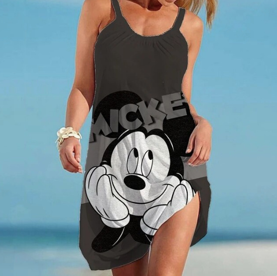 Disney Minnie Mickey Damen Sommerkleid Leja Ärmellos Kurz