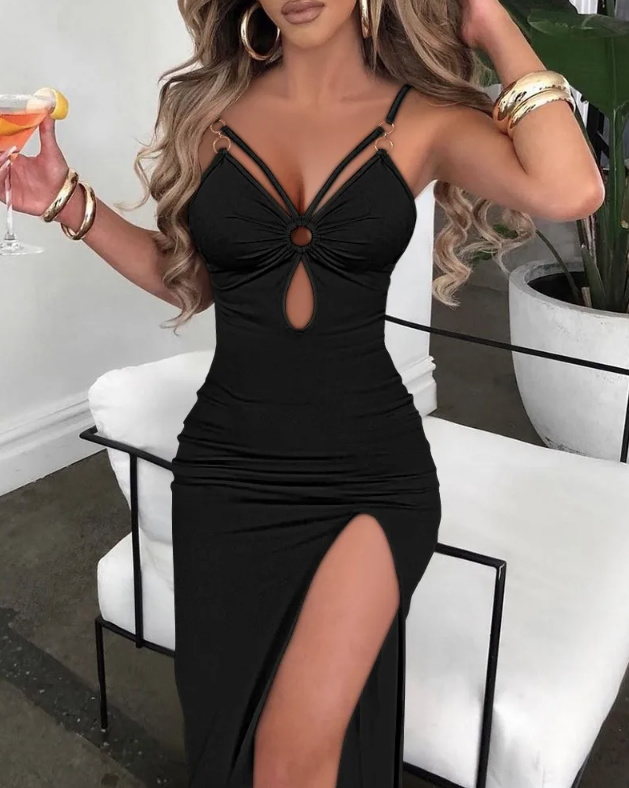 Sexy Bleistift Cut Out Kleid in Schwarz mit Spaghettiträger