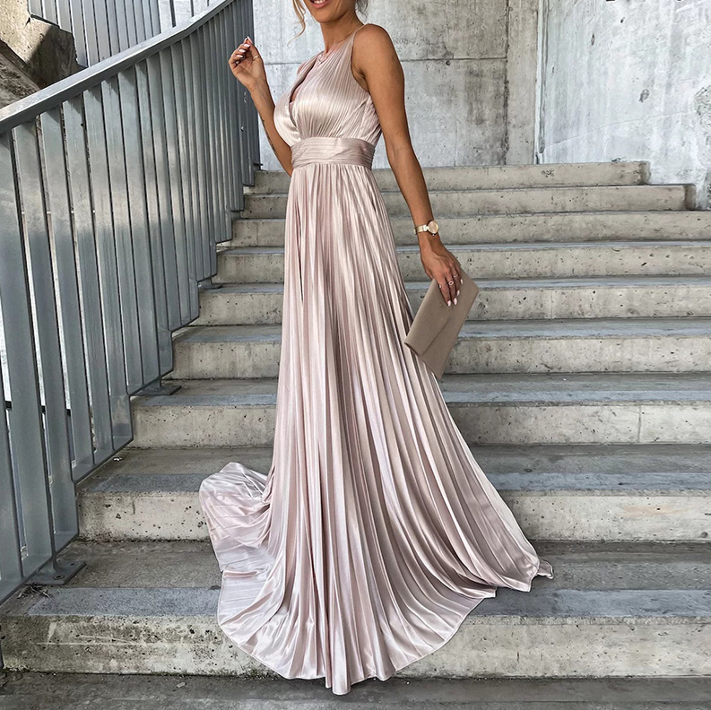 Empire Plissee Abendkleid Bodenlang in Champagne
