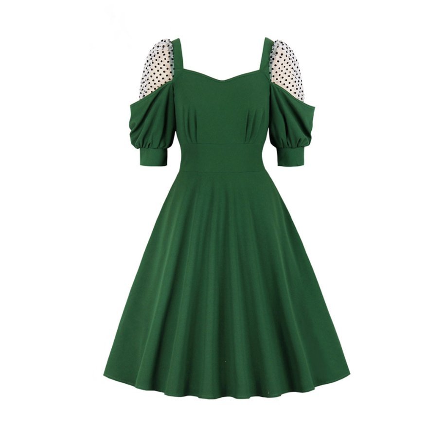 A Linie Rockabilly Swing Kleid mit Kurzarm in Grün