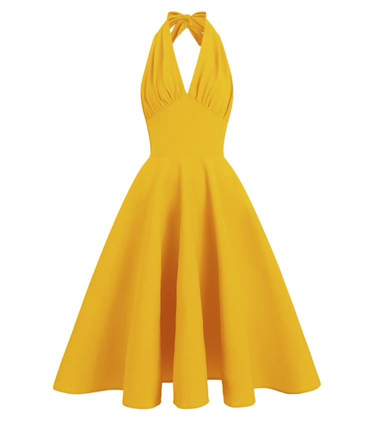 Neckholder Träger Rockabilly Sommerkleid Knielang in Gelb