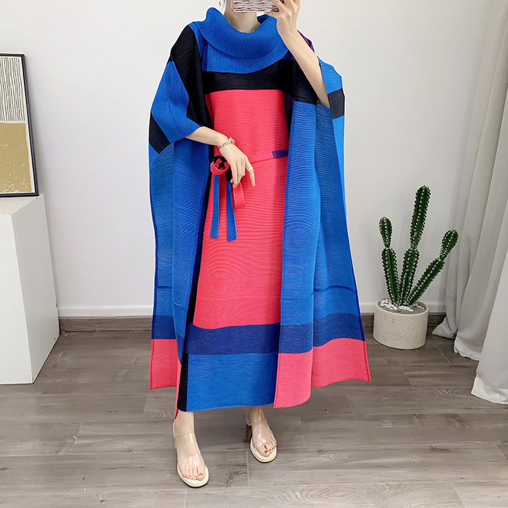 Color Block Maxi Kleid Lang mit Gürtel Royalblau