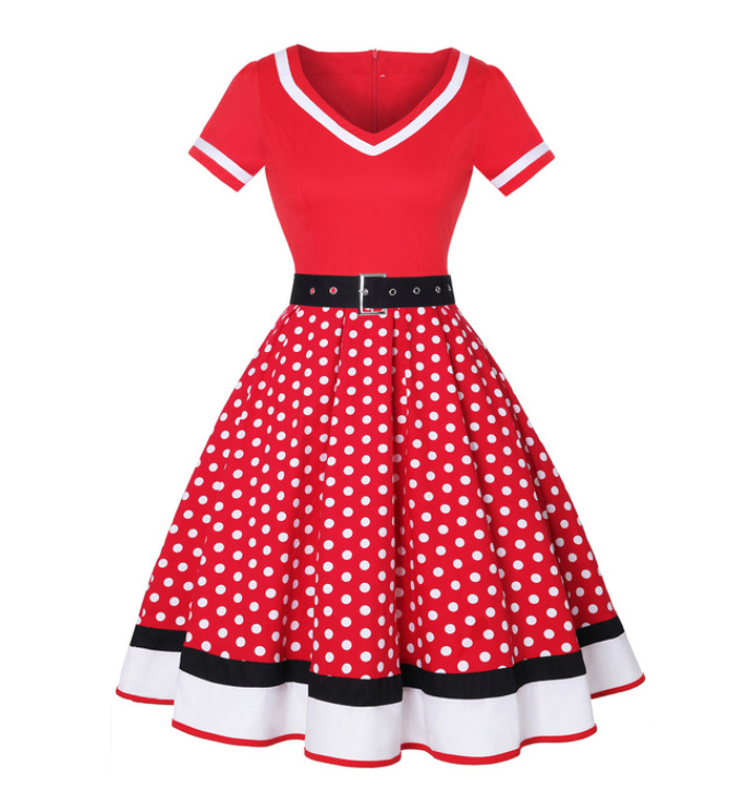 Vintage 50er Style Kurzarm Kleid in Rot Gepunktet