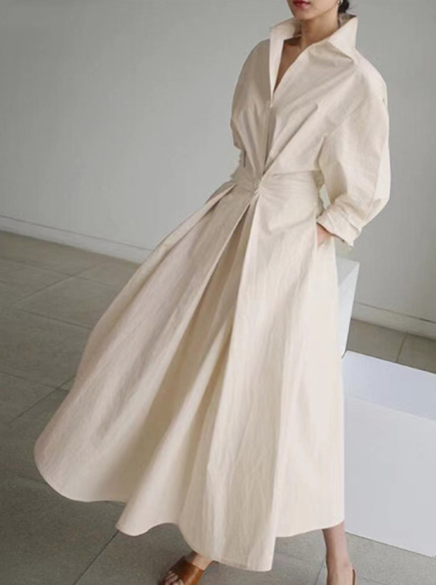  A Linie Blusen Kleid Sportlich Elegant in Weiß mit Gummizug 